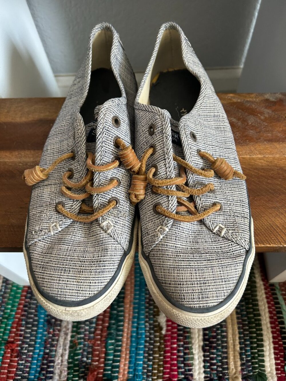 Sperry Striper II CVO Gray Chambray Canvas Sneakers Boat Shoes Women's 8